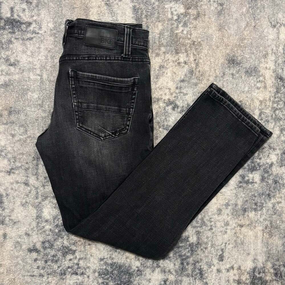 BKE Jake Straight Leg Denim Jeans Mens 31R Dark Gray Black Wash Buckle Stretch